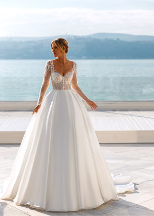 Long Sleeves Beaded White Lace Satin Fashionable Wedding Dress Long Sleeves Beaded White Lace Satin Fashionable Wedding Dress